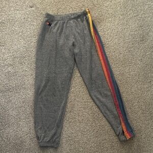 Aviator Nation Gray Sweatpants with rainbow stripes